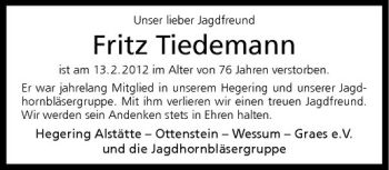 Anzeige von Fritz Tiedemann von Westfälische Nachrichten