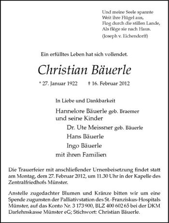 Anzeige von Christian Bäuerle von Westfälische Nachrichten