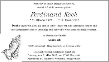 Anzeige von Ferdinand Koch von Westfälische Nachrichten