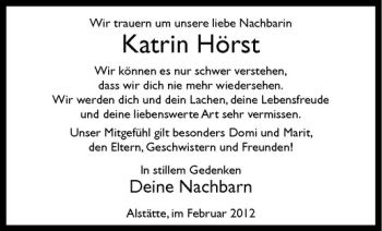 Anzeige von Katrin Hörst von Westfälische Nachrichten