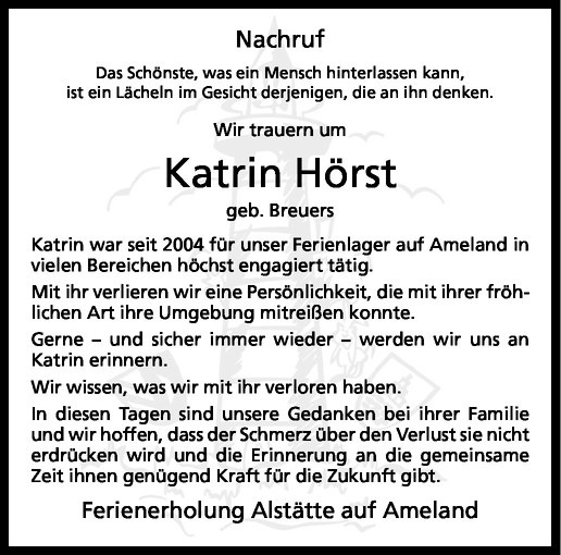  Traueranzeige für Katrin Hörst vom 21.02.2012 aus Westfälische Nachrichten