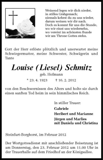 Anzeige von Louise Schmitz von Westfälische Nachrichten