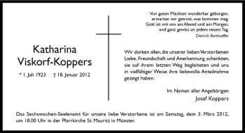 Anzeige von Katharina Viskorf-Koppers von Westfälische Nachrichten