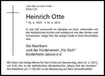 Anzeige von Heinrich Otte von Westfälische Nachrichten