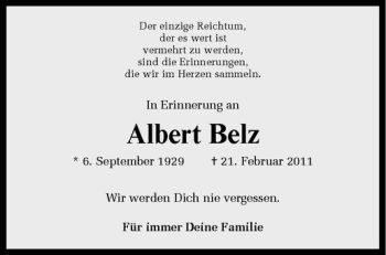 Anzeige von Albert Belz von Westfälische Nachrichten