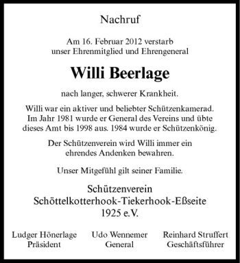 Anzeige von Willi Beerlage von Westfälische Nachrichten