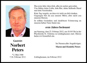 Anzeige von Norbert Peters von Westfälische Nachrichten