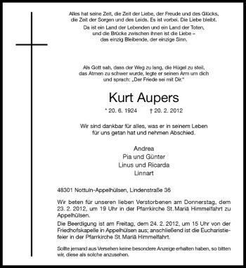 Anzeige von Kurt Aupers von Westfälische Nachrichten