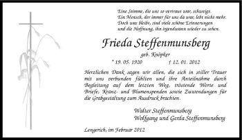 Anzeige von Frieda Steffenmunsberg von Westfälische Nachrichten