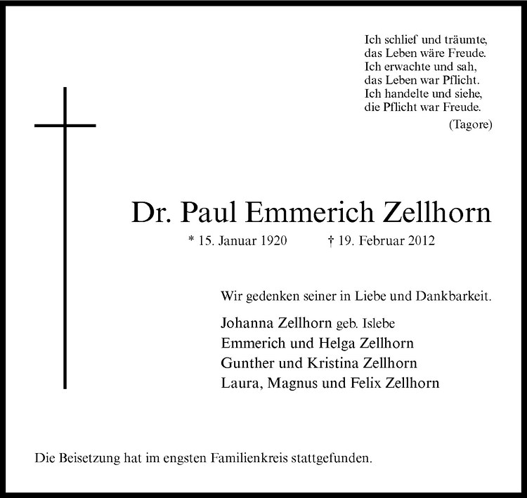  Traueranzeige für Paul Emmerich Zellhorn vom 25.02.2012 aus Westfälische Nachrichten