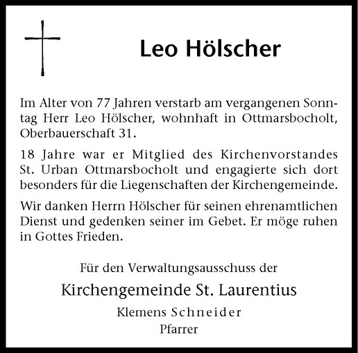  Traueranzeige für Leo Hölscher vom 23.02.2012 aus Westfälische Nachrichten