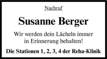 Anzeige von Susanne Berger von Westfälische Nachrichten