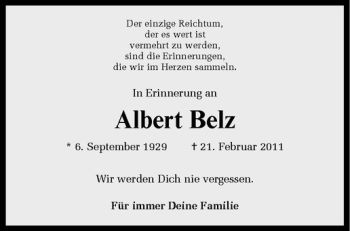 Anzeige von Albert Belz von Westfälische Nachrichten