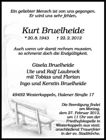 Anzeige von Kurt Bruelheide von Westfälische Nachrichten