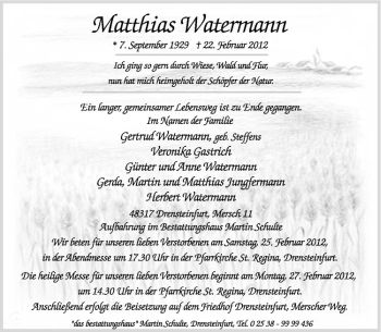 Anzeige von Matthias Watermann von Westfälische Nachrichten