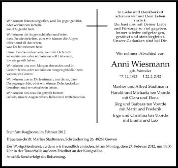 Anzeige von Anni Wiesmann von Westfälische Nachrichten
