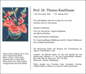 Anzeige von Thomas Kauffmann von Westfälische Nachrichten