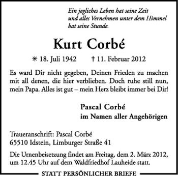 Anzeige von Kurt Corbé von Westfälische Nachrichten
