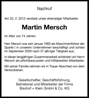 Anzeige von Martin Mersch von Westfälische Nachrichten