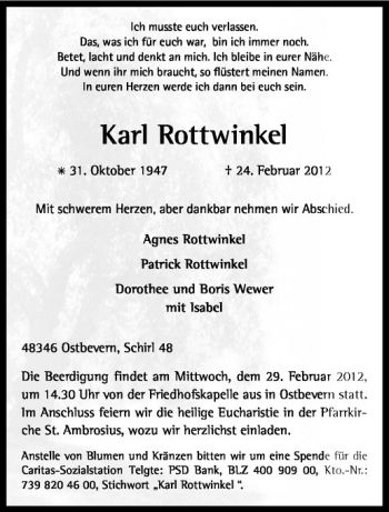Anzeige von Karl Rottwinkel von Westfälische Nachrichten