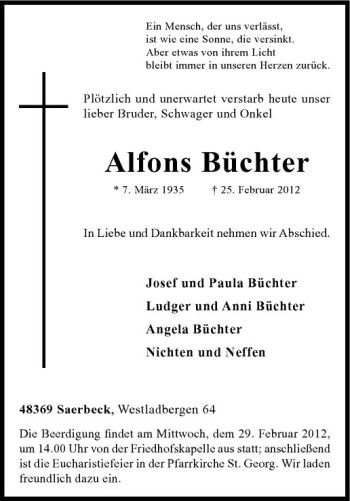 Anzeige von Alfons Büchter von Westfälische Nachrichten