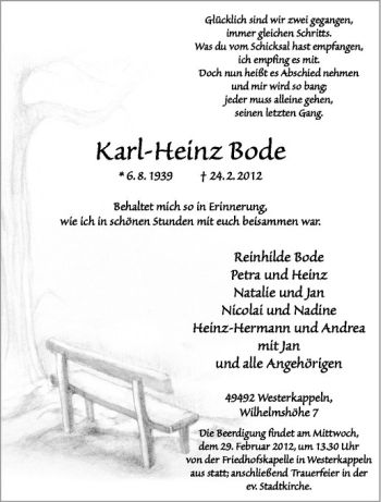 Anzeige von Karl-Heinz Bode von Westfälische Nachrichten