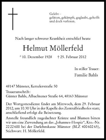 Anzeige von Helmut Möllerfeld von Westfälische Nachrichten