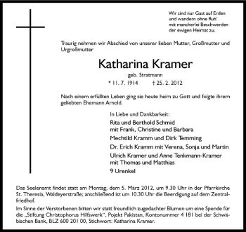 Anzeige von Katharina Kramer von Westfälische Nachrichten