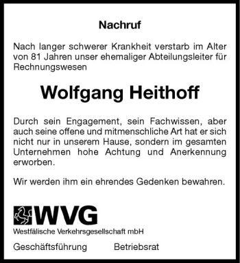Anzeige von Wolfgang Heithoff von Westfälische Nachrichten