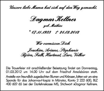 Anzeige von Dagmar Kellner von Westfälische Nachrichten