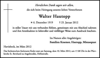 Anzeige von Walter Hautopp von Westfälische Nachrichten