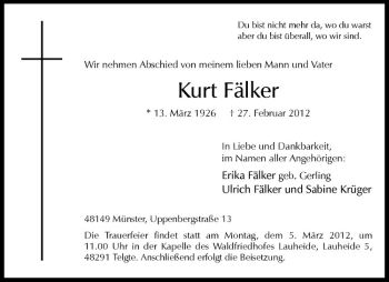 Anzeige von Kurt Fälker von Westfälische Nachrichten