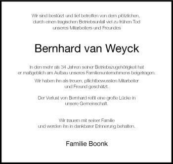 Anzeige von Bernhard van Weyck von Westfälische Nachrichten
