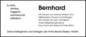 Anzeige von Bernhard van Weyck von Westfälische Nachrichten