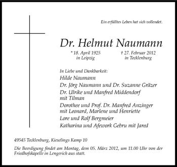 Anzeige von Helmut Naumann von Westfälische Nachrichten