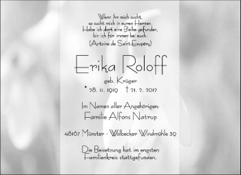 Anzeige von Erika Roloff von Westfälische Nachrichten