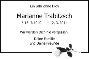Anzeige von Marianne Trabitzsch von Westfälische Nachrichten