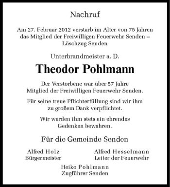 Anzeige von Theodor Pohlmann von Westfälische Nachrichten