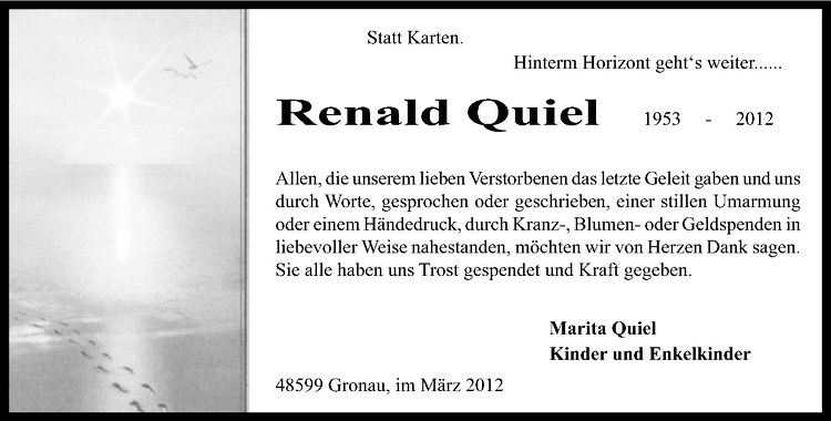  Traueranzeige für Renald Quiel vom 03.03.2012 aus Westfälische Nachrichten