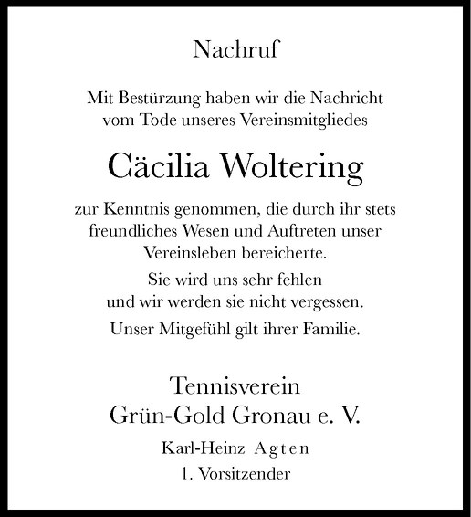  Traueranzeige für Cäcilia Woltering vom 03.03.2012 aus Westfälische Nachrichten