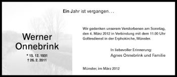 Anzeige von Werner Onnebrink von Westfälische Nachrichten