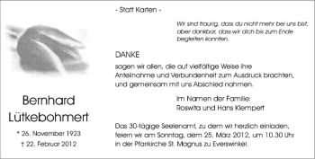 Anzeige von Bernhard Lütkebohmert von Westfälische Nachrichten