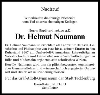 Anzeige von Helmut Naumann von Westfälische Nachrichten