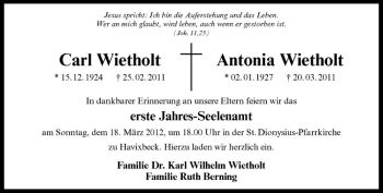 Anzeige von Carl Wietholt von Westfälische Nachrichten