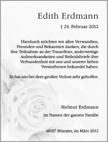 Anzeige von Edith Erdmann von Westfälische Nachrichten