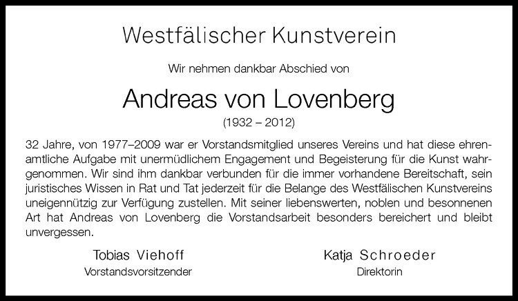  Traueranzeige für Andreas von Lovenberg vom 14.03.2012 aus Westfälische Nachrichten