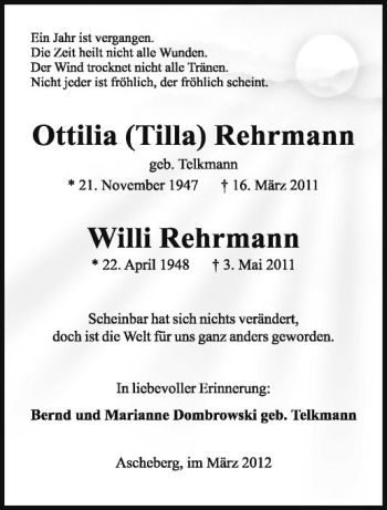 Anzeige von Willi Rehrmann von Westfälische Nachrichten