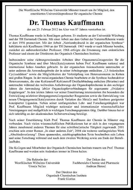  Traueranzeige für Thomas Kauffmann vom 24.03.2012 aus Westfälische Nachrichten