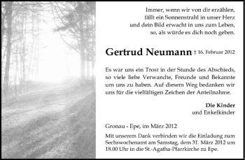 Anzeige von Gertrud Neumann von Westfälische Nachrichten