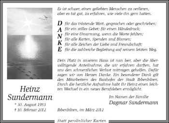 Anzeige von Heinz Sundermann von Westfälische Nachrichten